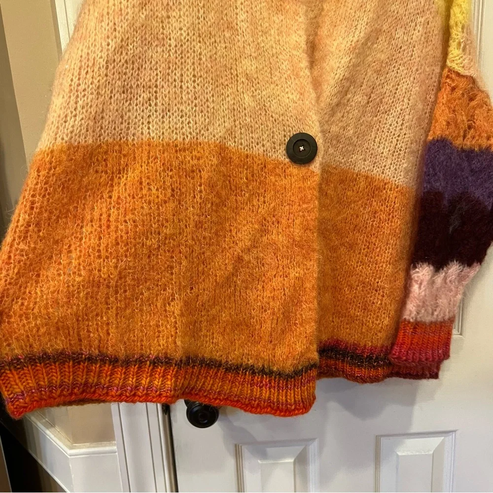 Free People Rainbow Daydream Tunic Cardi Sunset Mohair Alpaca Wool Cardigan XS/S